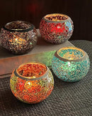 SHMILMH Mosaic Glass Candle Holder Set of 4, Votive Candle Holders Handmade Cracked Tealight Holders for Fall Christmas Diwali Home Decorations, Diwali Gift by CozyNest Decor