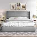 Allewie King Size Lift Up Storage Bed, Modern Wingback Headboard, Hydraulic Support, No Box Spring Needed, Light Grey by CozyNest Decor