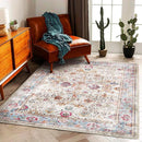 Washable Area Rug 8'x10' Vintage Traditional Mat Distressed Indoor Foldable Accent Thin Rug Retro Floral Non Slip Carpet Living Room Dining Room Office by TinyTreasures Baby Boutique