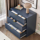 Fluted Dresser for Bedroom, 32 Inch Wide Nightstand with Large Drawer, 3 Drawer End Table for Bedroom, Living Rooms, Offices, and Entryways, Navy Blue by CozyNest Decor