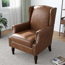 Accent Chair, Faux Leather High Back Armchair or Living Room, Comfy Upholstered Single Sofa Reading Chair with Solid Wood Legs for Office, Bedroom, Waiting Room-Brown by CozyNest Decor