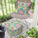 Inflatable Ottoman Stool D21 xH9 for Outdoor/Indoor Use, Water Repellent Patio Foot Rest Stool with Portable Handle,Round Pouf Ottoman Suitable for Garden,Deck and Camping - Damask Red by CozyNest Decor