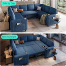 LINSY HOME Sectional Sleeper Sofa with Pull Out Couch Bed - Convertible Plush Corduroy Cloud Couch with Storage Chaise & USB Charging, Comfy Modular Couches for Living Room, Blue by CozyNest Decor
