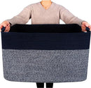 MINTWOOD Design 22in Extra Large Blanket Basket Holder for Living Room, Rectangle Rope Woven Storage Bin with Handles for Laundry, Pool Towels, and Shoes, Dog Toy Box Organizer, Navy Blue by GreenHaven Gardens