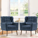 Accent Chair Set of 2, Upholstered Armchair with Pillow, Fabric Single Sofa Chair with Lounge Seat and Wood Legs Accent Chair for Living Room Small Spaces (Dark Blue, Set of 2) by CozyNest Decor