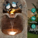 27" Outdoor Water Fountain with LED Lights,2-Tier Bird Natural Zen Garden Fountain, Relaxing Waterfall Floor, Yard, Porch or Deck Decor, Whether-Resistant, Faux Granite Texture by GreenHaven Gardens
