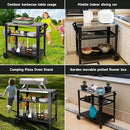 Stainless Steel Outdoor Grill Cart with Wheels, Heavy-Duty 3-Tier BBQ Prep Table for Pizza Oven, Griddle, Patio – Rustproof Commercial Kitchen Cart with Tool Hooks by CozyNest Decor