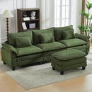 URRED Modular Sectional Sofa Comfy Cloud Couch, Modern Corduroy Sofa Sleeper Deep Seat Couches with Ottoman/Pillows for Living Room (Green, 117''- L Shape) by CozyNest Decor