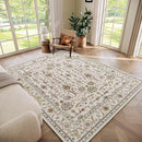 Washable 6x9 Area Rugs for Living Room, BoHo Non-slip Silicone Backing Large Rug for Bedroom Dining Room Nursery Office, 0.3" Neutral Oriental Throw Carpet with 0.16" Cushioning Pad, Light Beige/Multi by TinyTreasures Baby Boutique