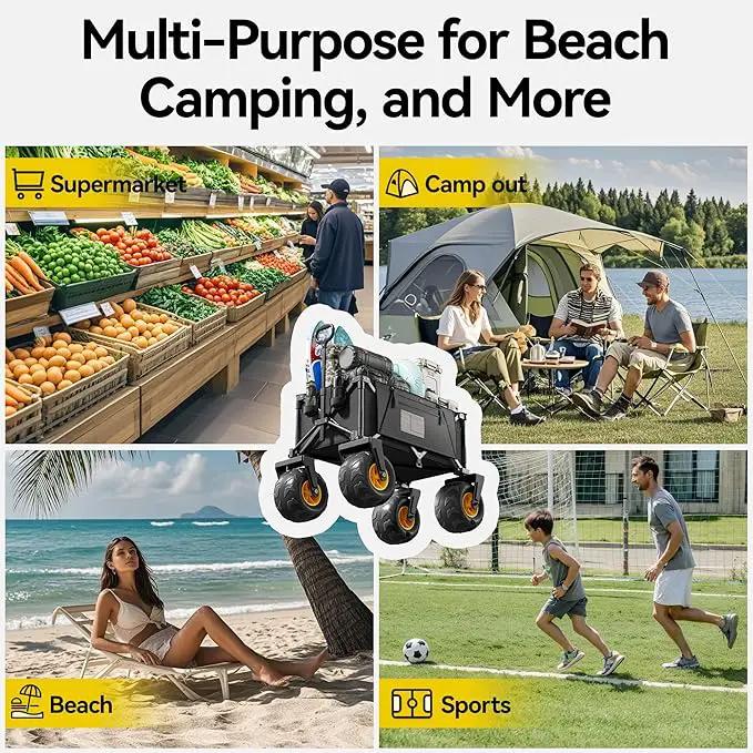 DXZ Beach Wagon Cart with Big Wheels for Sand – Folding Collapsible Wagon, Heavy Duty Wagons Carts Foldable for Beach, Camping, Outdoor Gear, Easy Setup Black Yellow, photo 4 of 8