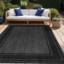 Beverly Rug Outdoor Rug 8x10 Modern Bordered Area Rugs for Indoor and Outdoor Patio Deck Porch Garden Waterproof Weather Sun Resistant Washable Outside Carpet (8 x 10 Black) by GreenHaven Gardens