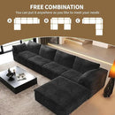 157.5" L Shaped Modern Sofa Modular Sectional Cloud Couch with Ottoman,Deep Seat Upholstered Couches with Corduroy Fabric for Living Room Furniture,Bedroom and Apartment,No Assembly Required,Black by CozyNest Decor