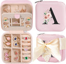 AYGXU Travel Jewelry Box for Women and Girls - Small Case With Initial A-Z - Teacher Gifts by TinyTreasures Baby Boutique