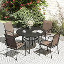 VICLLAX Patio Dining Set for 4, Outdoor Furniture Set Includes 41.2" Round Patio Table and 4 Patio Sling Chairs, Black Tabletop and Brown Fabric by GreenHaven Gardens