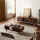 Mid Century Coffee Table with Storage & Sliding Fence Door, Modern Coffee Tables for Living Room, Walnut Finish by CozyNest Decor