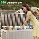 260 Gallon Storage Box, Waterproof Resin Deck Box with Steel Support & Hydraulic Rod, Lockable Storage Bench for Indoor & Outdoor Use, Storage Bin for Patio Cushions, Garden Tools, Grey by GreenHaven Gardens