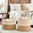 KAKAMAY Large Blanket Basket (20"x13"),Woven Baskets for storage Baby Laundry Hamper, Cotton Rope Blanket Basket for Living Room, Laundry, Nursery, Pillows, Baby Toy chest (White and Brown) by GreenHaven Gardens