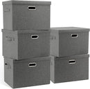 Large 17" 36 Quart Collapsible Stackable Storage Bins with Lids, 5 Packs Gray Foldable Fabric Closet Storage Boxes with Lids, Heavy-duty Linen Cube Baskets(17 x 12 x 11) by TinyTreasures Baby Boutique