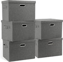Large 17" 36 Quart Collapsible Stackable Storage Bins with Lids, 5 Packs Gray Foldable Fabric Closet Storage Boxes with Lids, Heavy-duty Linen Cube Baskets(17 x 12 x 11) by CozyNest Decor