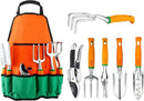 Ukoke UGP01G-7 Outdoor Tool, Heavy Duty Work Ergonomic Handle, for Women Men Set, 7 Piece Aluminum Kit, Garden Canvas Apron with Storage Pock, Orange by GreenHaven Gardens