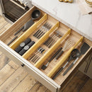 BAMEOS 4 pcs 3" High Bamboo Drawer Dividers Adjustable Drawer Organizer Expandable Drawer Organization Utensil Organizers for Kitchen Dresser Bathroom Bedroom and Office by CozyNest Decor