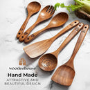 Wooden Spoons for Cooking – Wooden Kitchen Utensils Set, 6 Pcs Teak Wood Utensil Set – Comfortable Grip Non–Stick Wooden Cooking Utensils by CozyNest Decor