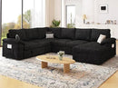 108 Inch Modular Sectional Sofa with Pull Out Bed,U Shaped 7 Seat Sectional Sleeper Sofa with Storage,Sectional Couches for Living Room,Cloud Modular Couch,Removable Sofa Cover,Black by CozyNest Decor