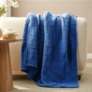 Amélie Home Chenille Knit Throw Blanket for Couch, Checkered Texture Decorative Soft Blanket for Sofa, Bed & Living Room, 50"x60", Blue by CozyNest Decor