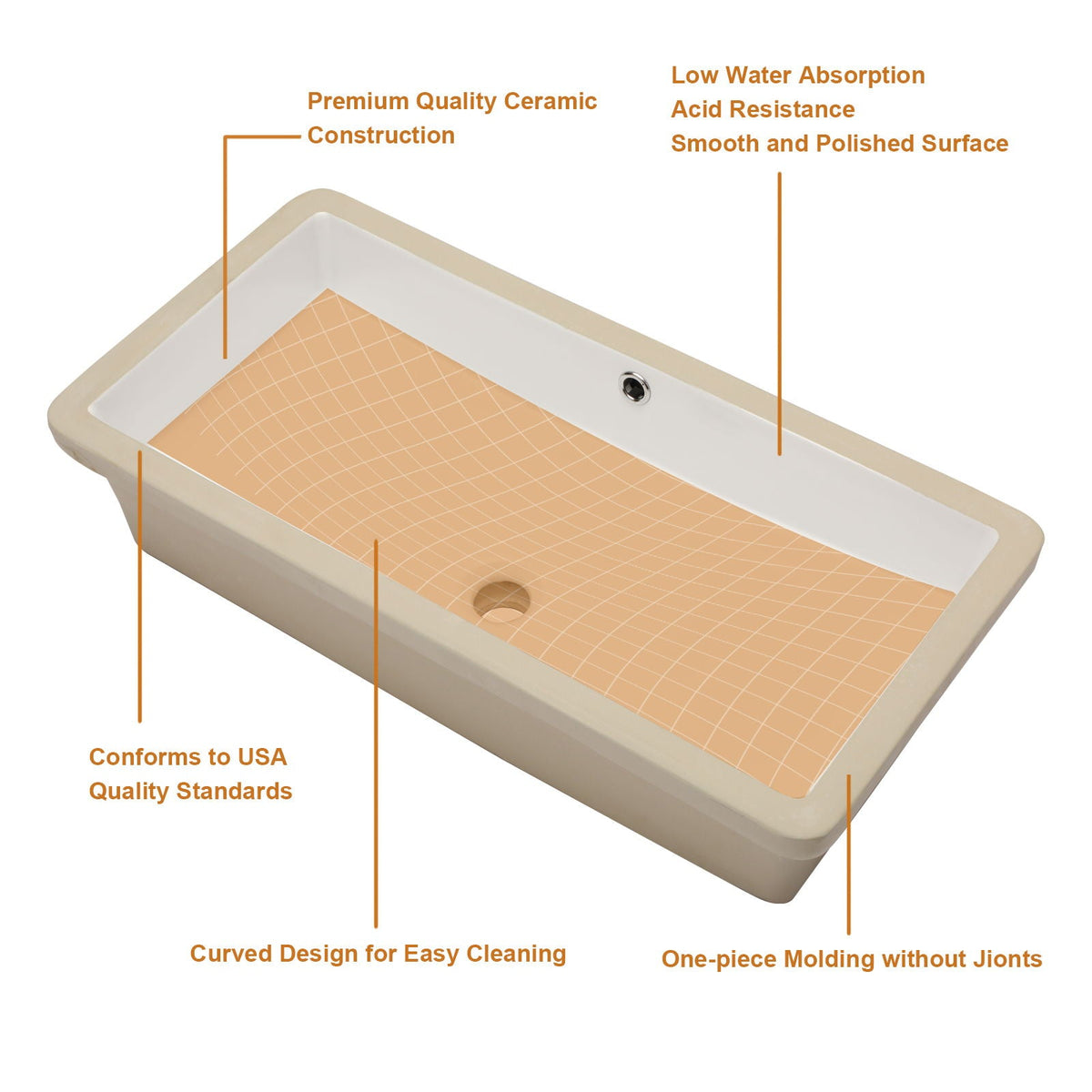 Modern Rectangular Undermount Bathroom Sink With Overflow Ceramic, photo 8 of 20
