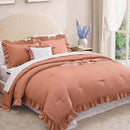 King Comforter Set - 7 Pieces Ruffle Autumn Leaf Bedding Sets, Shabby Chic Farmhouse Bed in a Bag King with Ruffle Comforter, Floral Sheets, Pillowcases & Shams by CozyNest Decor