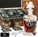 Personalized Whiskey Decanter and Stones Set - Customized Gift for Him - Men, Dad, Father - Engraved Twisted Decanter,2 Twisted Glasses, 2 XL Chilling Balls, Coasters, Tongs in Wooden Gift Box by CozyNest Decor