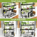 3 Tier Extra Large Stainless Steel Expandable Over The Sink Dish Drainer Drying Rack, Rust Proof Metal, Space Saving, Modern Black Big Capacity Extendable Plate Strainers Above Kitchen Counter by CozyNest Decor