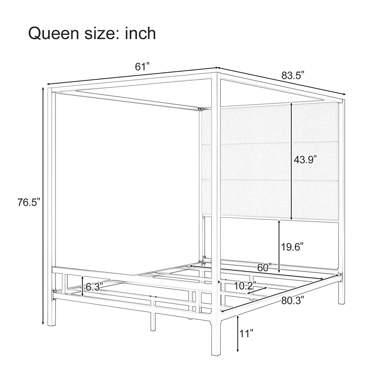 Canopy Bed With Tall Upholstered Headboard, 4 Poster Frame, photo 13 of 21