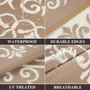 Pauwer Waterproof Outdoor Rug 9x12, Reversible Plastic Straw Patio Camping Rug, Indoor Outdoor RV Mat Carpet for Deck, Camper, Porch, Balcony, Backyard, Picnic, Floral Brown by GreenHaven Gardens