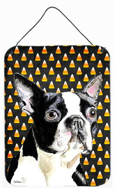 Boston Terrier Candy Corn Halloween Portrait Wall or Door Hanging Prints