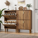 Modern Minimalist Shoe Storage Cabinet With 2 Flip Drawers And Metal Handles - Brown by Unique Piece Furniture
