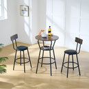Rustic Brown Round Bar Table And Stool Set With Shelf, Upholstered Stool With Backrest - Antique Brown by HouseOfZazla