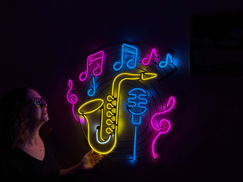 Saxophone & Music Neon Metal Sign