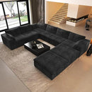 Oversized Modular Sectional Cloud Couch,157.5" U Shaped Modern Sofa with 2 Ottoman and 2 Middle Seats,Upholstered Couches with Corduroy Fabric for Living Room Furniture,No Assembly Required,Black by CozyNest Decor
