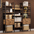 IRONCK Industrial Bookshelf and Bookcase with 2 Louvered Doors 5 Tiers Triple Wide Display Shelf with Storage Cabinet for Living Room Home Office by CozyNest Decor