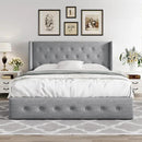 Allewie Queen Size Lift Up Storage Bed, Button Tufted Headboard with Wingback, Hydraulic Support, No Box Spring Needed, Light Grey by CozyNest Decor