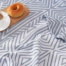 JINCHAN Boho 100% Cotton Blanket Muslin Twin Size 60x80 Inches Lightweight 3-Layer Geometric Triangle Striped Pattern Reversible Quilt Throw Soft Breathable Comfy All Seasons for Couch Bed Decor, Blue