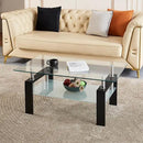 Glass Coffee Table for Living Room, 2 Layer Center Table with Clear Rectangle Tempered Glass Top Black Metal Leg, Mordern Home Office Furniture by CozyNest Decor