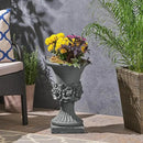 Christopher Knight Home Jorine Light Concrete Planter, Patio Planter, Mid-Centry Gadern Urn, Large Garden Pot, Floral Relif Design, Flower Urn with Drainage Hole for Backyard Home, Antique Gray by CozyNest Decor