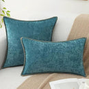 decorUhome Chenille Soft Throw Pillow Covers 20x20 Set of 2, Farmhouse Velvet Neutral Decorative Euro Pillow Covers with Stitched Edge for Couch Sofa Bed Home Decor, Teal by CozyNest Decor