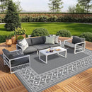 GENIMO Outdoor Rug Waterproof for Patio, 9'x12' Reversible Plastic Straw Outdoor Carpet, Camping Outside Mat for Outdoor Decor, RV, Deck, Camper, Balcony, Picnic, Grey & White by CozyNest Decor