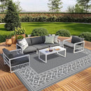 GENIMO Outdoor Rug Waterproof Area 10'x14' for Patio, Foldable Reversible Plastic Straw Carpet for Travel Trailers, Outside Mat for Rv, Deck, Picnic, Porch, Camper, Balcony, Beach, Grey & White by CozyNest Decor