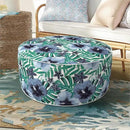 Inflatable Ottoman Stool D21 xH9 for Outdoor/Indoor Use, Water Repellent Patio Foot Rest with Portable Handle,Round Pouf Ottoman Suitable for Garden,Deck and Camping - Blue Salmone Tropical by CozyNest Decor