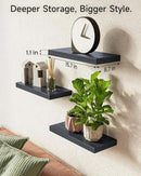 BAYKA Floating Shelves for Wall, Wall Mounted Rustic Wood Shelves for Bathroom, Bedroom, Living Room, Kitchen, Hanging Shelf for Books/Storage/Room Decor with 22lbs Capacity (Black, Set of 3, 15.7in) by CozyNest Decor