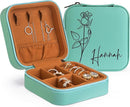 Custom Leather Jewelry Box w/Name & Birth Flower Month - Birthday Gifts for Women, Personalized Jewelry Travel Case - Customized Jewelry Organizer Box, Mom Birthday Gifts - Lime Dream by TinyTreasures Baby Boutique